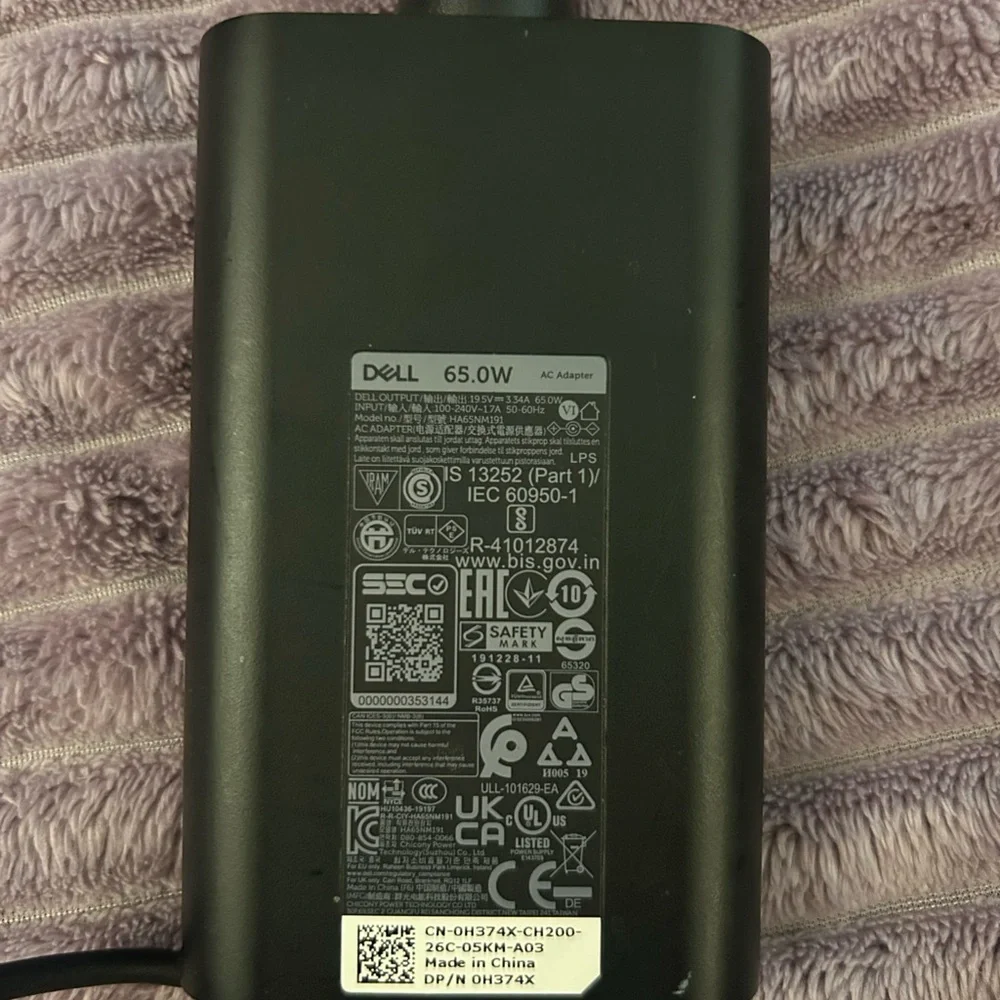 Dell Black 65W Power Adapter